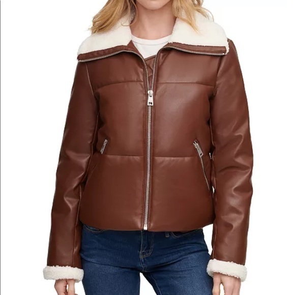 NWT Levi’s Breanna Puffer Brown Sherpa Lined Faux Leather - Picture 3 of 10